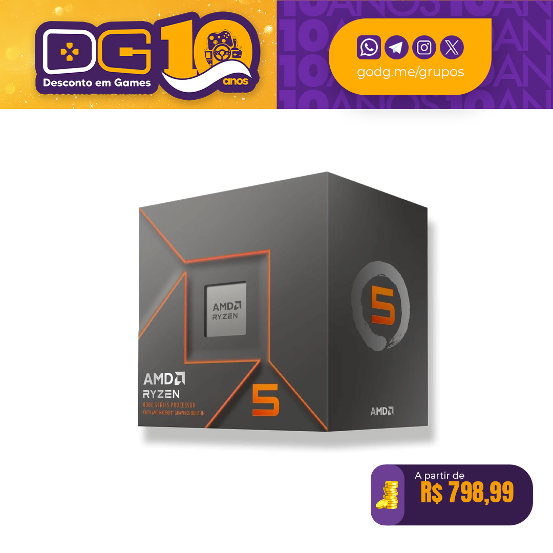 Processador AMD Ryzen 5 8500G, 3.5GHz (5.0GHz Turbo), 6-Cores 12-Threads, AM5