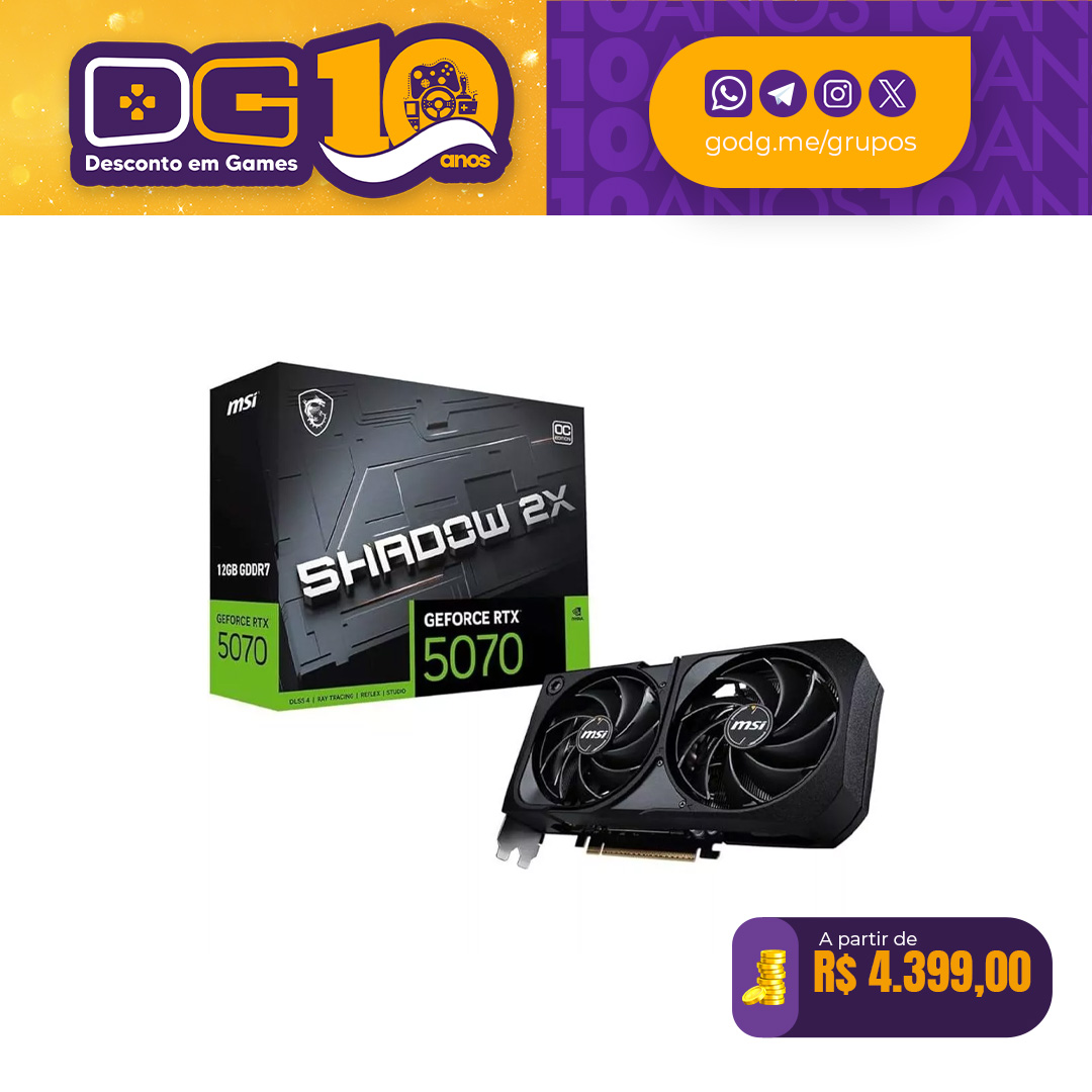 Placa de Vídeo NVIDIA GeForce MSI RTX 5070 Shadow OC 2X 12GB 