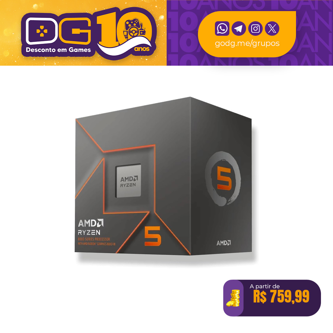 Processador AMD Ryzen 5 8500G, 3.5GHz (5.0GHz Turbo), 6-Cores 12-Threads, AM5