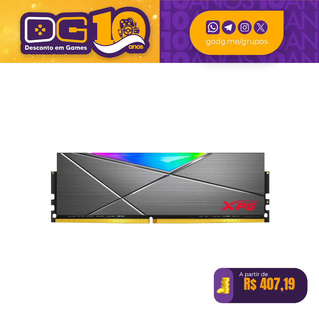 Memória RAM XPG Spectrix D50 RGB, 8GB, 3200MHz, DDR4, CL16, Cinza - AX4U32008G16A-ST50