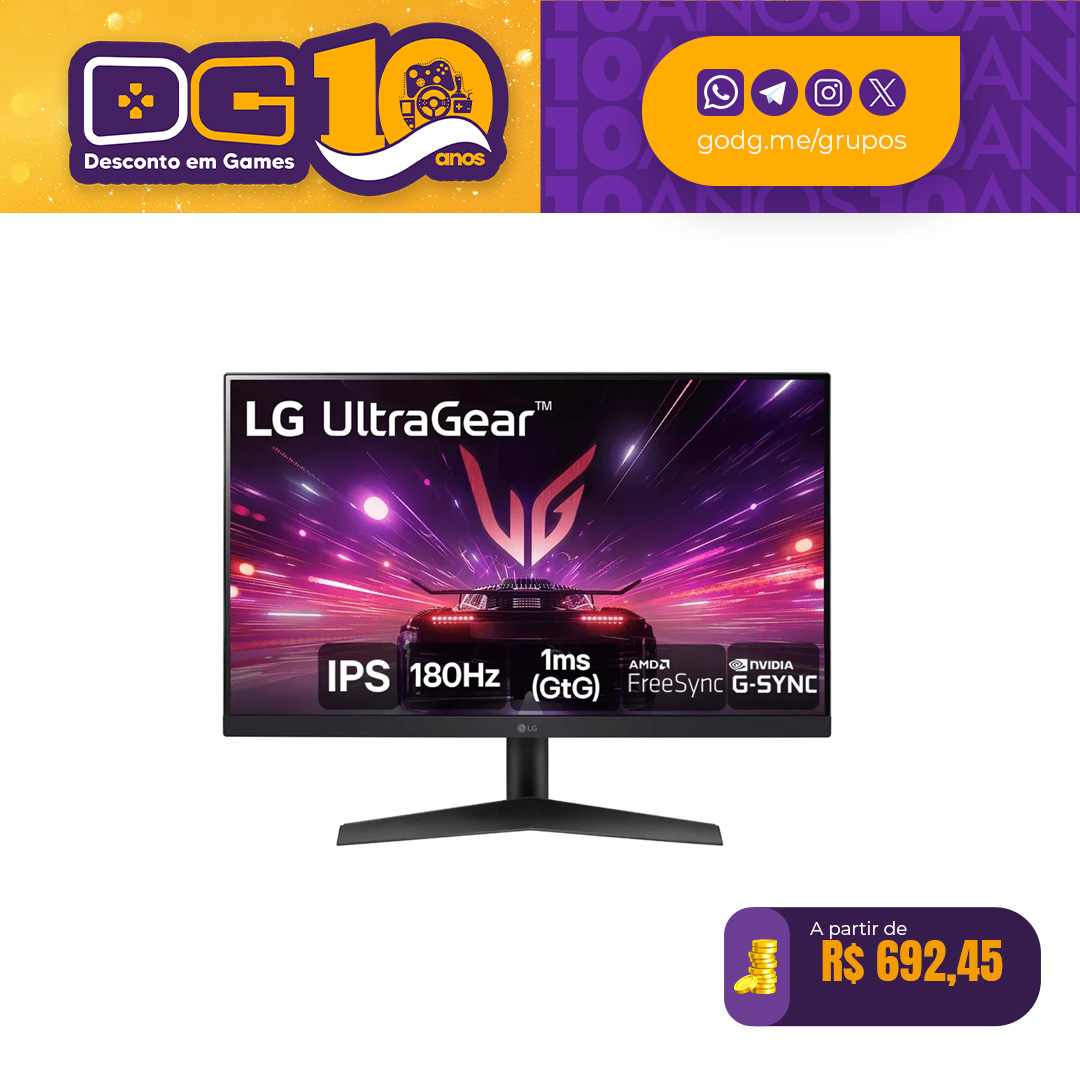 Monitor Gamer LG UltraGear 24” 24GS60F-B IPS Full HD 180Hz
