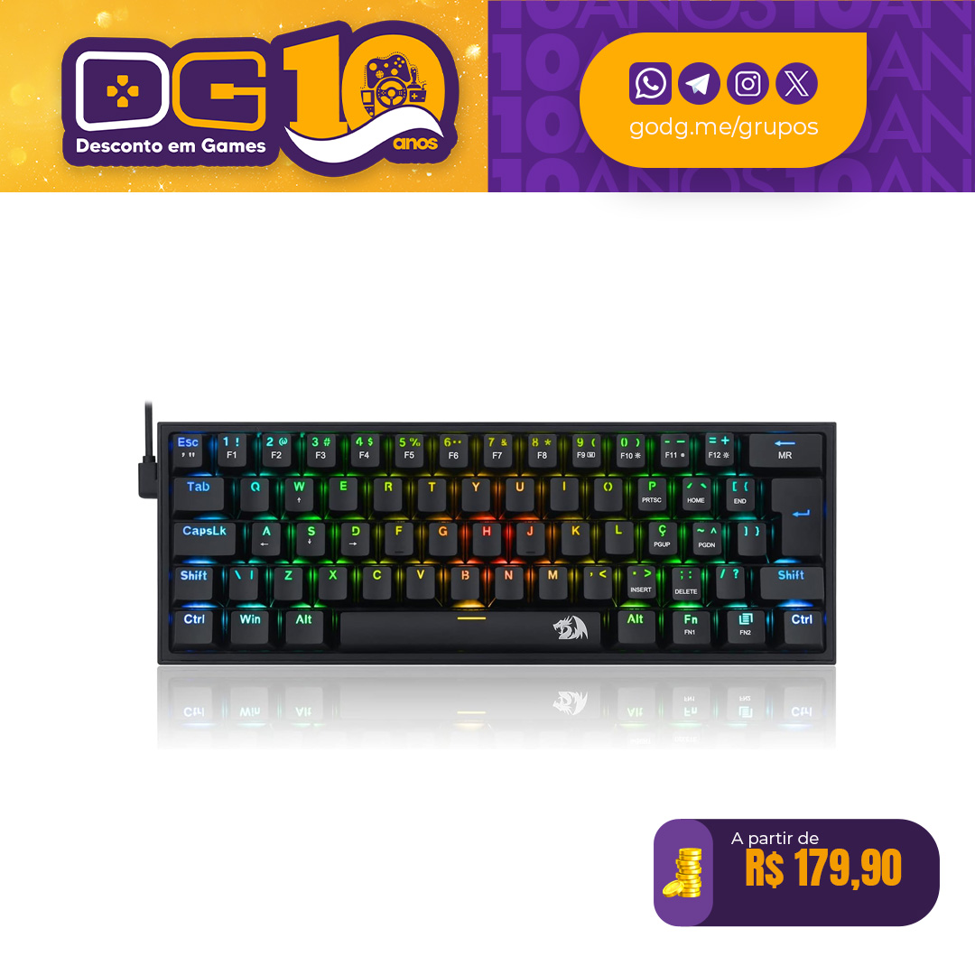Redragon TECLADO MECANICO GAMER FIZZ RGB PRETO SWITCH AZUL