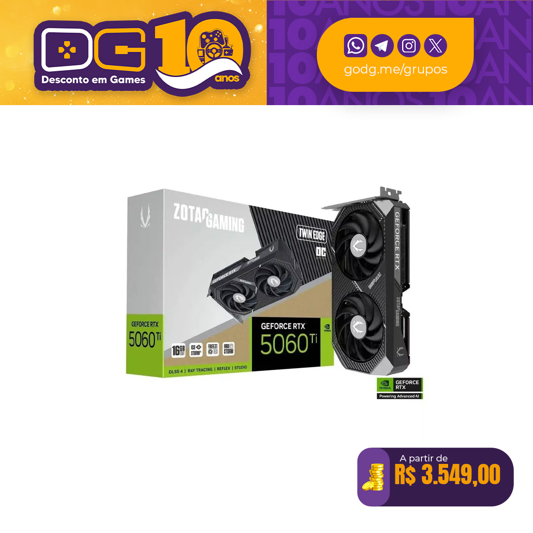 Placa De Video ZOTAC GeForce RTX 5060 TI 16GB