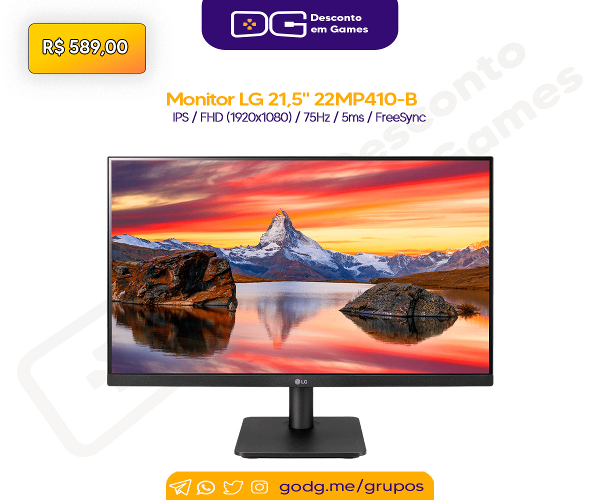 Monitor Gamer LG 21,5” Full HD 75Hz 5ms 22MP410-B