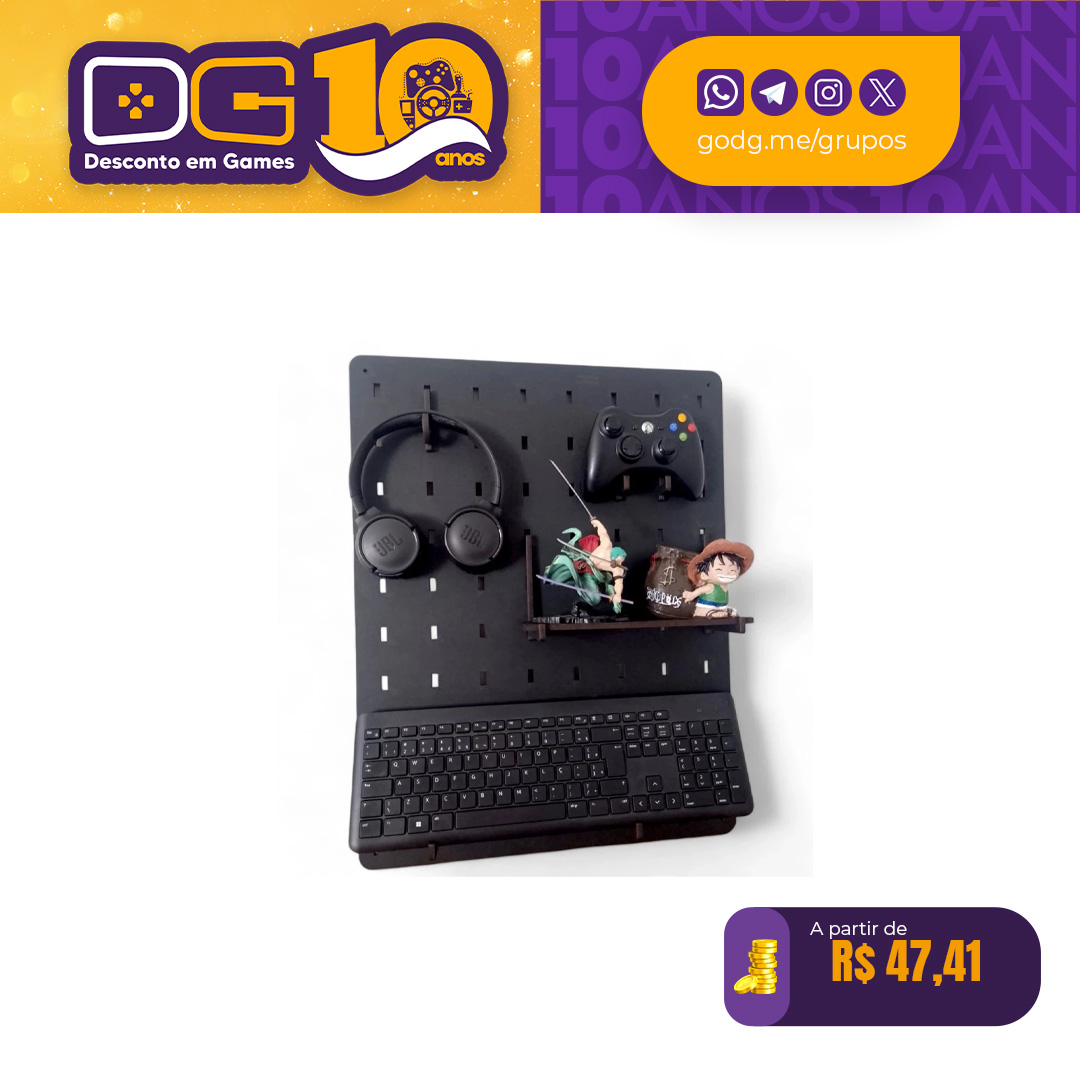 Pegboard Painel Organizador em MDF - Setup Gamer - Preto
