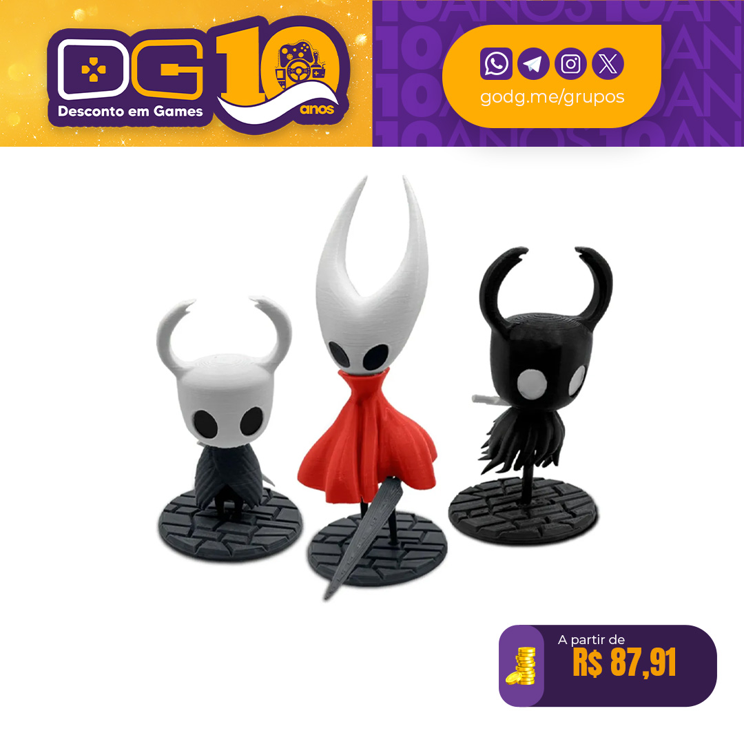 Kit Bonecos Hollow Knight: Knight + Hornet + Shade