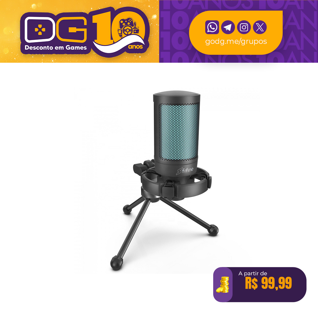 Microfone Gamer Condensador Fifine SuperFrame Edition SFM2, USB, RGB