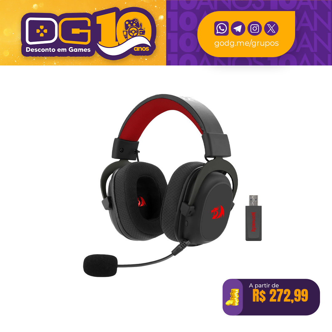 Headset Gamer Redragon Zeus Pro Preto Sem Fio 7.1 H510-PRO