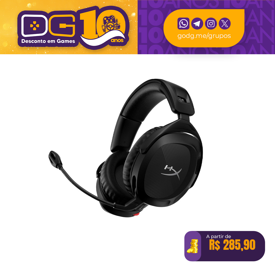 Headset sem fio HyperX Cloud Stinger 2 Wireless - Preto