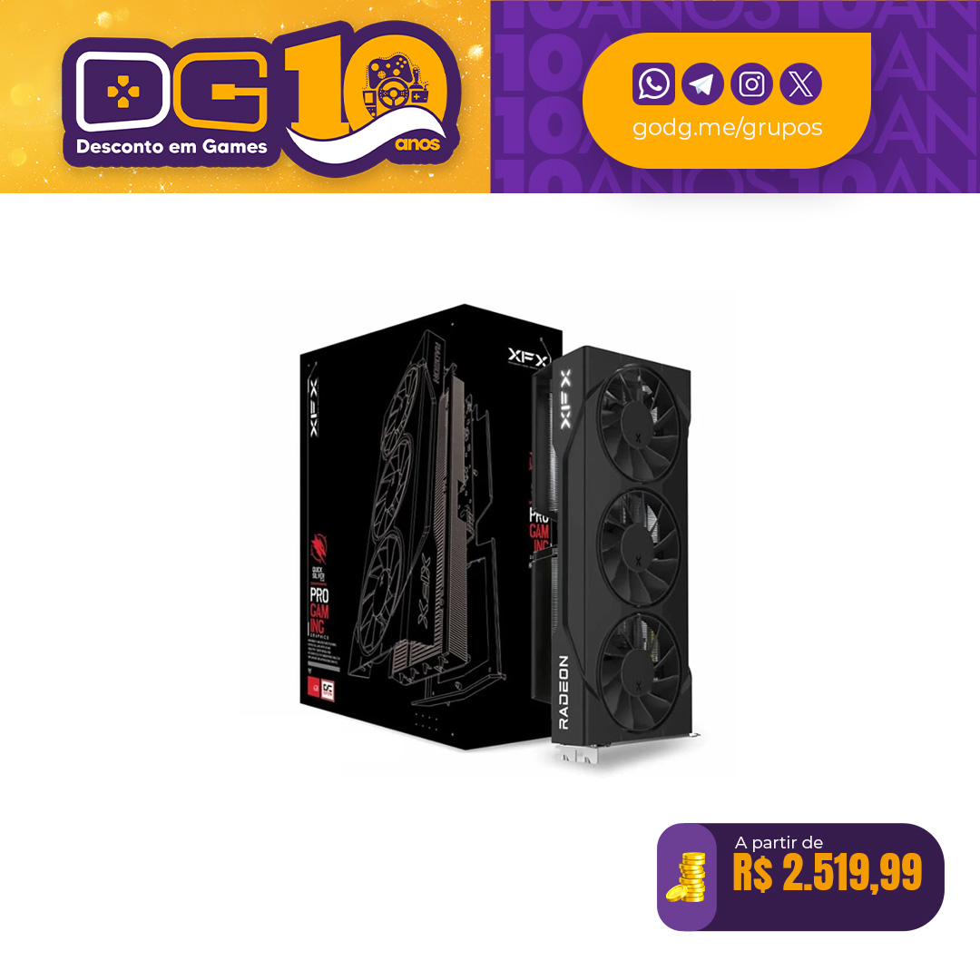  Placa de Vídeo XFX RX 9060 XT OC AMD Radeon, 16GB, GDDR6, 128bits, 20 Gbps, Triple Fan, RDNA 4 - RX-96TS316B7
