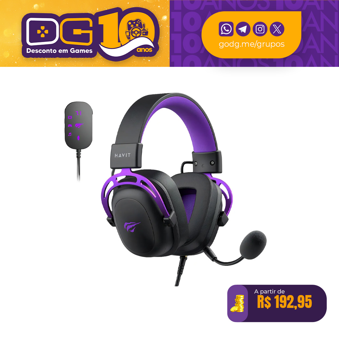 Headset Gamer Havit H2002c+u- Preto e Roxo